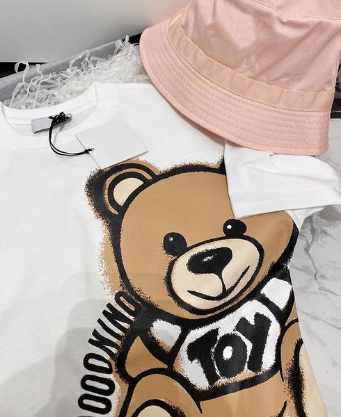 

spring summer baby boys girls t-shirts cotton kids clothing short sleeve t shirt children round collar ink splash bear pattern tees plus si, Blue