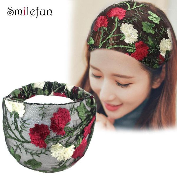 

hair accessories wide headband for women ethnic embroidery flower mesh edge headbands mutabilis lace bandaba turban headwear1, Slivery;white