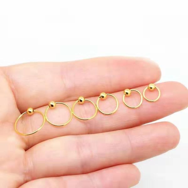

golden/gold color ball bead small ear bone hoop earrings for women men 925 sterling silver bead round circle earrings hoops, Golden;silver