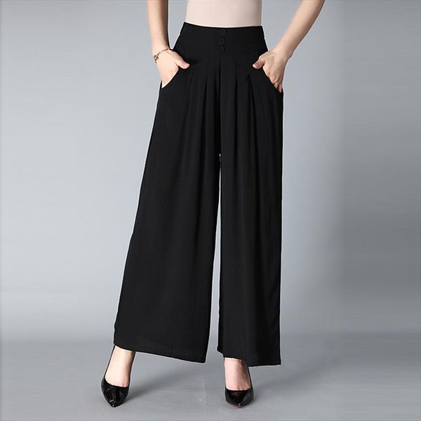 

2020 womens summer casual bohemian wide leg pants plus size thin cotton linen trousers fashion skirts pants, Black;white