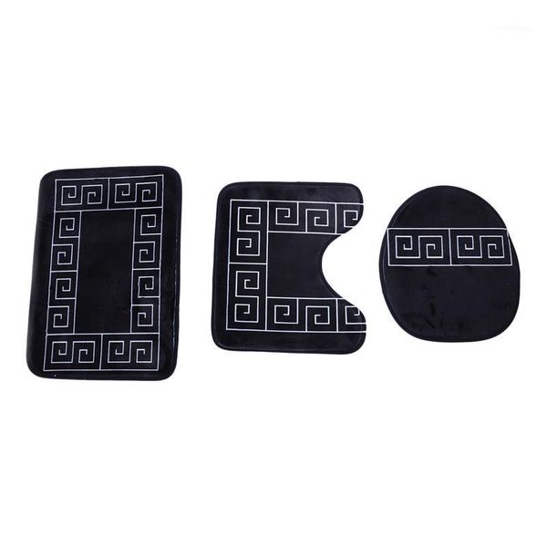 

bath accessory set mat 3 piece classical pattern toilet cover foot pad non-slip absorbent bathroom door flannel soft bathr rug carpet1