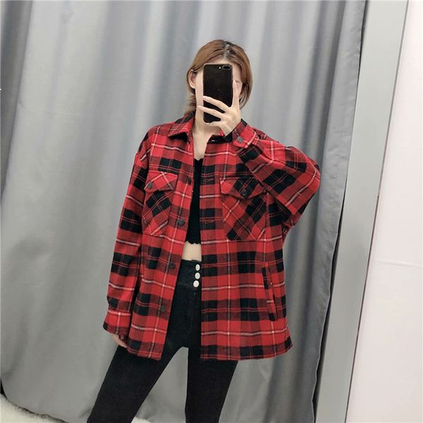 

2021 new women's plaid spring fashion button manga long casual warm office mash up oversized streetwear jacket 8q wc65, Black