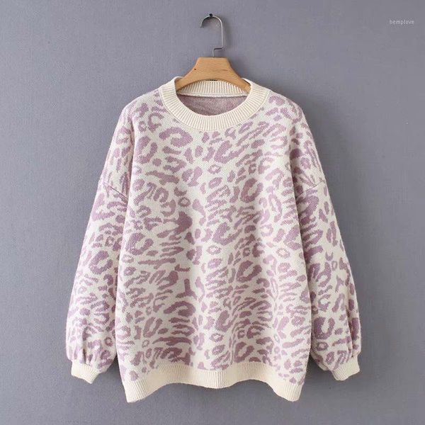 

round neck loose new european and american urban leisure hedging leopard sweater print lantern sleeve sweater women autumn1, White;black