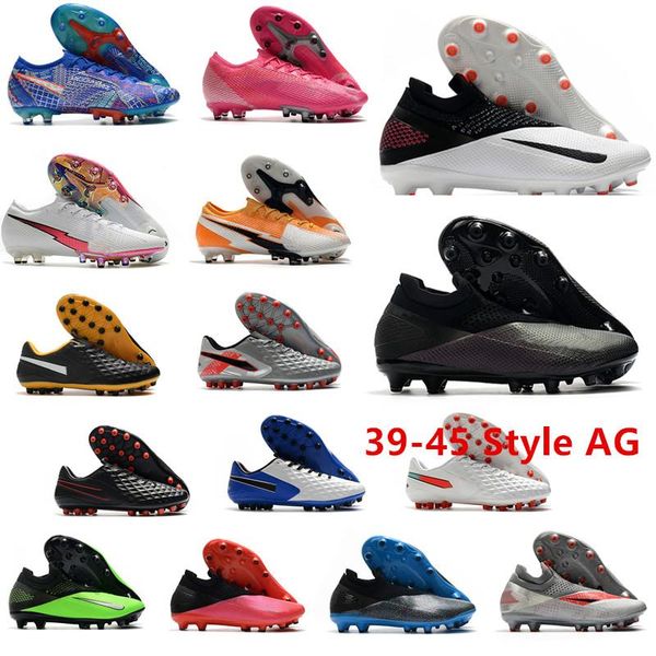 

2021 mens football boots low cut ag mercurial superfly black white soccer shoes red soccer cleats size 39-45