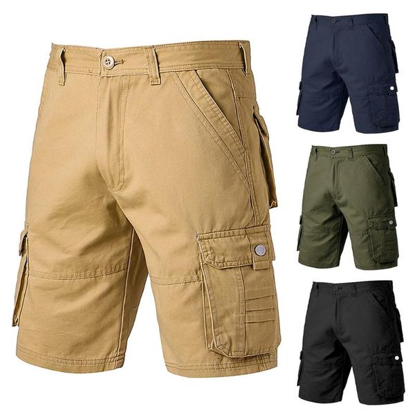 

men's shorts mens summer multi-pockets cargo men casual work pants fashion cotton plus size short, White;black