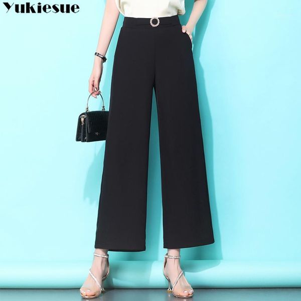 

office work wear summer 2020 women's pants female high waist loose wide leg pants capris for women trousers woman plus size1, Black;white