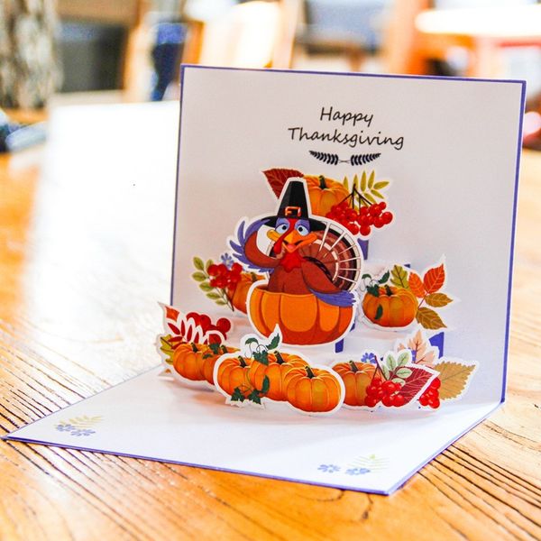 

cards creative color 3d personality thanksgiving greeting printed greeting card cartoon turkey pumpkin paper cards for children
