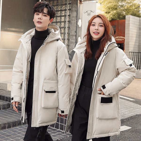 

work cloth medium length solid color fashion 2021 white duck hooded down et men's, Black