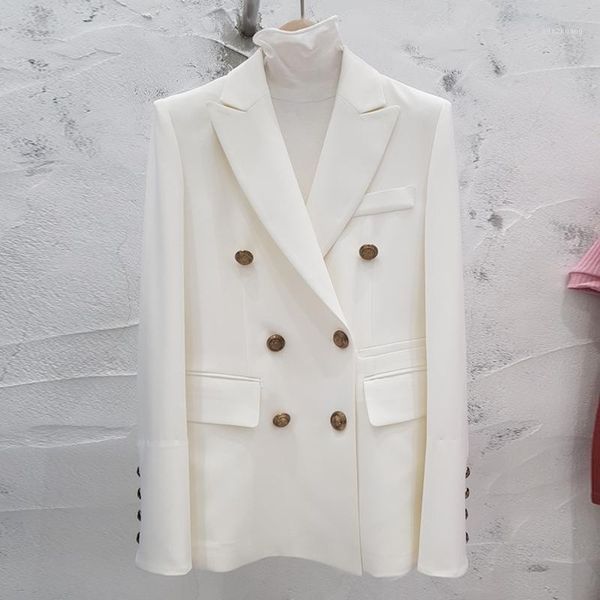 

ewq] autumn winter female turn-down collar long-sleeved blazer coat double breasted loose solid color minimalist suit 8d5721, White;black