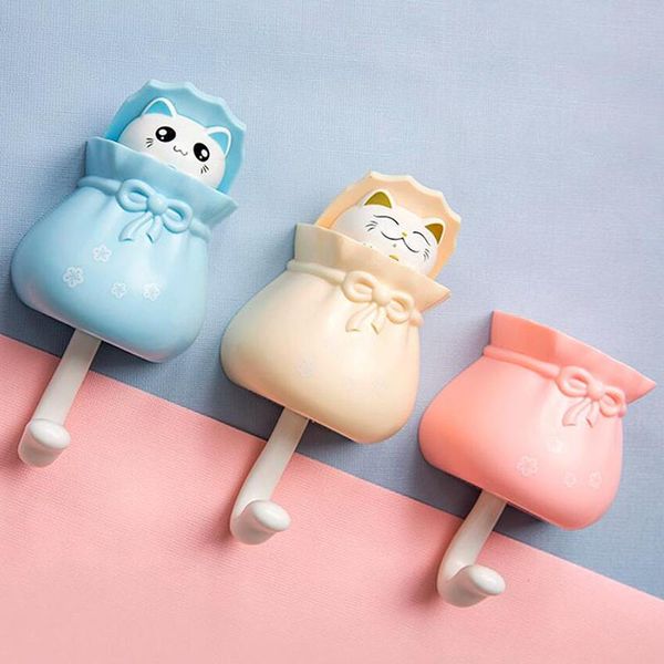 

new abs hook stickers brushed door convenient antirust bathroom kitchen cute cat hook storage durable key holder for home