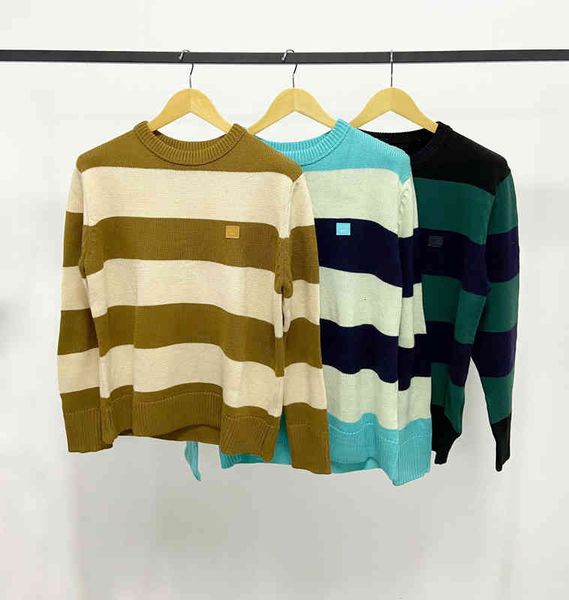 

women's sweaters autumn new embroidered smiley knit sweater color patchwork o-neck stripes long sleeve casual women and men, White;black