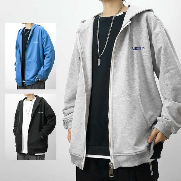 

fall 2020 new knitted cardigan sports hoodie casual loose oversized men's coat, Gray