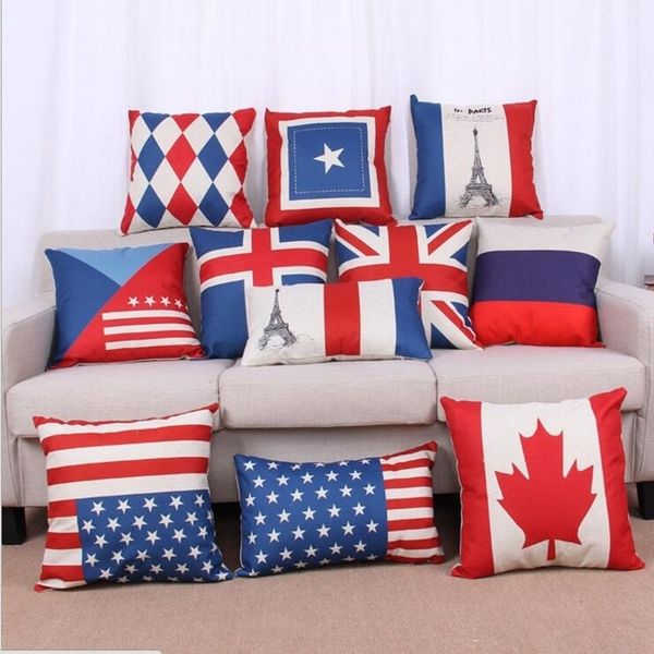 

eco-friendly cotton linen pillowcases throw 14 style country national flag pillow case cushion covers home decorations