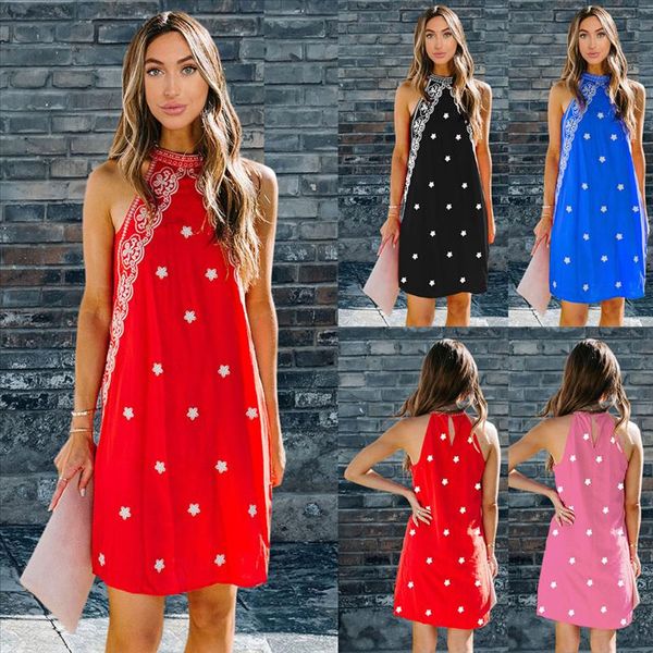 

women summer brief dress halter floral print beach dress patchwork loose sleeveless dress vestidos largos de verano casual j4s, Black;gray