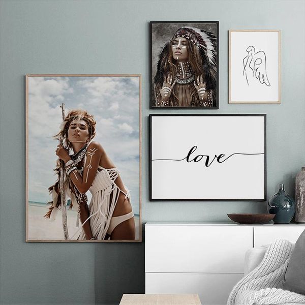

native woman wild boho nature canvas posters wall art minimalist print painting nordic decorative picture for living room