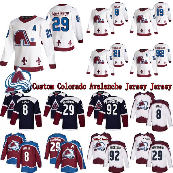 

custom colorado avalanche jersey 8 cale makar 19 skic 21 forsberg 92 gabriel landeskog 29 mackinnon 49 samuel girard hockey jerseys, Black;red