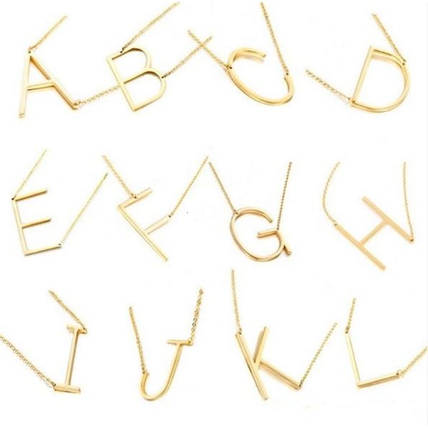 

new stainless steel a-z english alphabet initial necklace silver gold plated capital letter pendant fashion jewelry for
