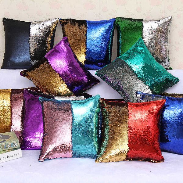 

mermaid sequins pillow case two tone home sofa car pillow covers decor cushion christmas decoration 31 style 40*40cm wx-p02
