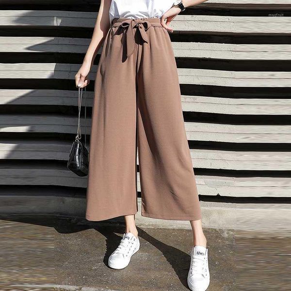 

chiffon pants women summer loose casual wide leg pants new 2020 korean style elastic high waist female ankle-length p7031, Black;white