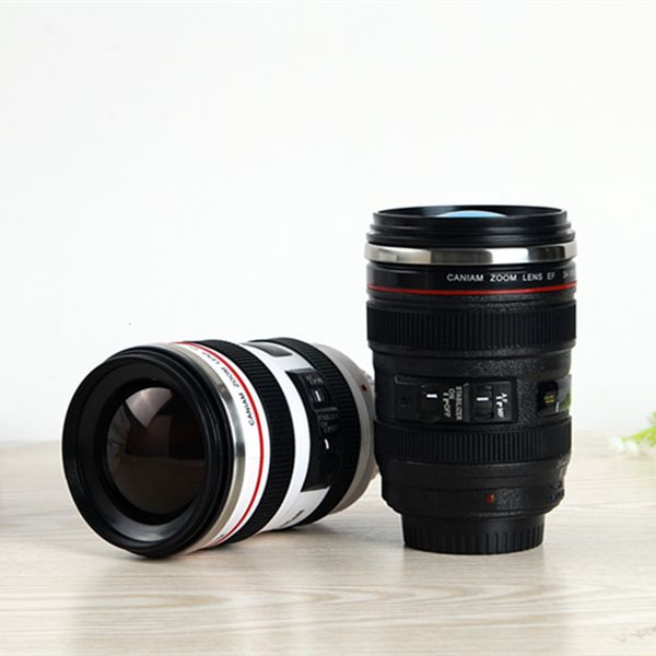 

factory creative 6th generation 400ml stainless steel liner travel thermal coffee camera lens mug cups with hood lid can