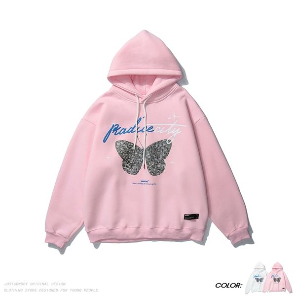 

2021 new men's hip hop hoodies butterfly streetwear loose velour sweatshirt sweater male hoodie oqw7 q439, Black