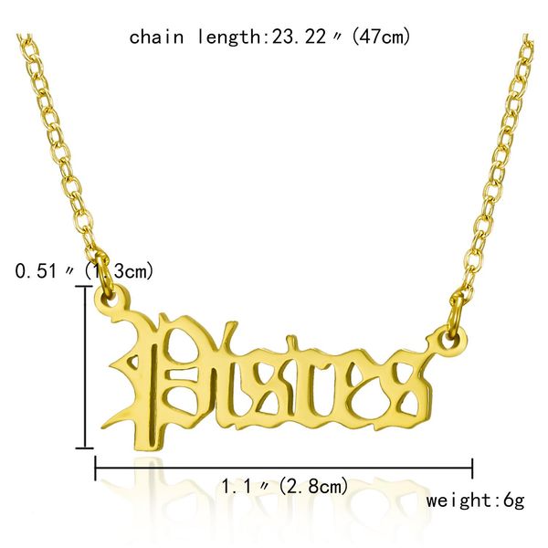 

двенадцать созвездие зодиака ожерелье женская нержавеющая сталь ретро английский буква алфавит кулон ожерелья ювелирные изделия для девочек, Silver