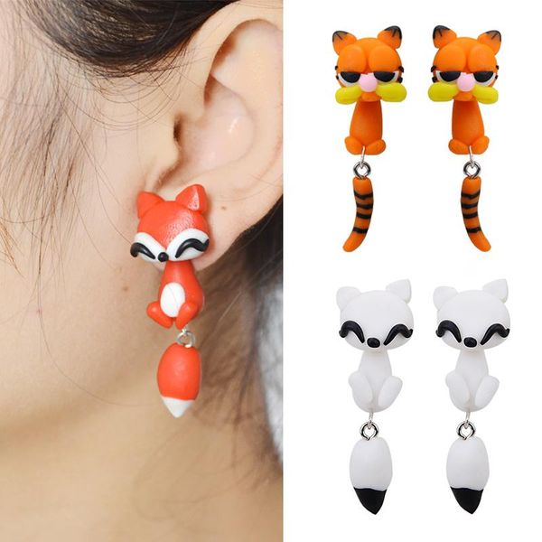 

dangle & chandelier cartoon lovely garfield cat panda earrings for women girls handmade polymer clay animal stud 2021 trendy, Silver