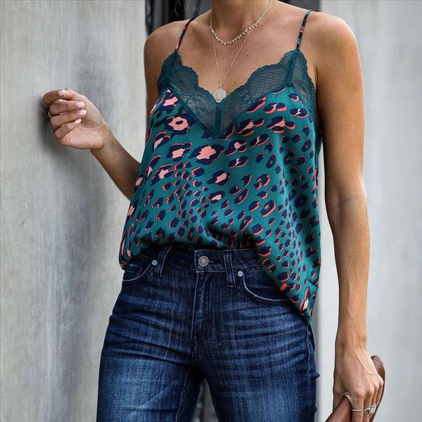 

женский леопардовый print tain top camis без рукавов спагетти ремешок v шеи кружевная футболка женское летние футболки женские, White