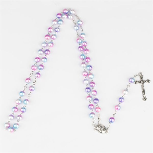 

cross madonna crucifix necklace fashion rainbow imitation pearl jewelry for women will and sandy drop ship 3801