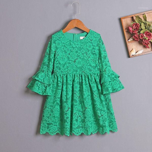 

family matching outfits mom girls lace dress mother daughter flare sleeve 2021 mommy girl twinning party look outfits1, Blue