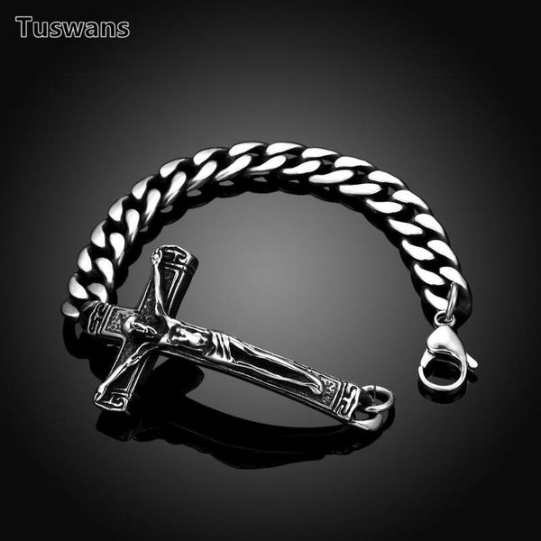 

charm bracelets 100% 316l stainless steel cross-shape jesus for men gothic punk big titanium jewelry gift(tsh010), Golden;silver