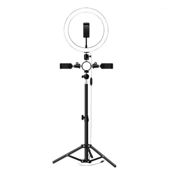 

selfie led ring light with tripod stand 3 phone holders for pgraphy camera video recording makeup live stream lighting lamp1