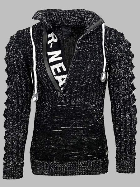 

autumn winter men sweater vintage hooded zipper warm knitted pullovers men's casual long sleeve slim knitwear sweaters plus size 201203, White;black