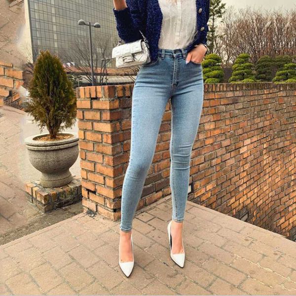 

women's jeans 2021 spring women`s tight-fitting casual pants high waist elastic pencil fashion denim trousers s-4xl, Blue
