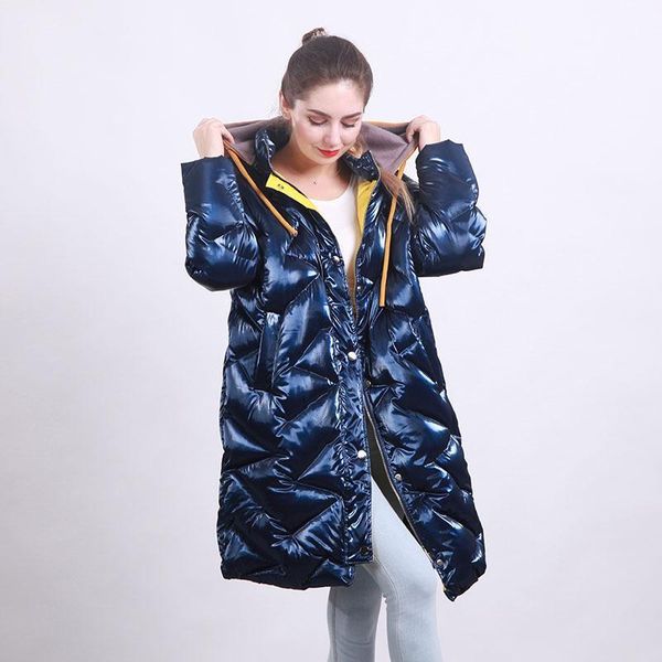 

down jacket women 2020 new long section long-sleeved hooded fashion slim loose winter female coat sequin parka w2031, Black