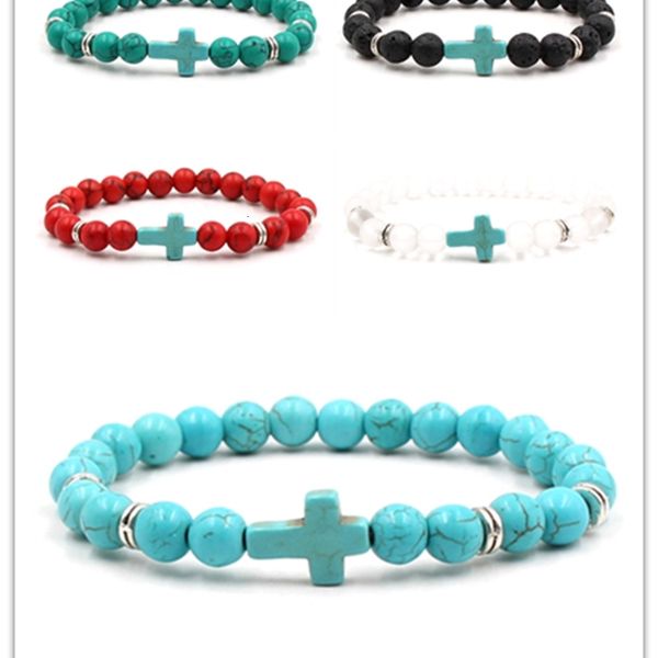 

prayer agate blue cross 8mm natural stones beads charms bracelets anti-fatigue turquoise cross volcanic rock men women diffuser jewery