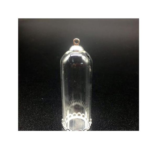 

wholesale 50sets 50*18mm bell wishing glass globe silver plated lace tray 8mm beads cap set diy glass vials pendant jewe jllmtw, Black