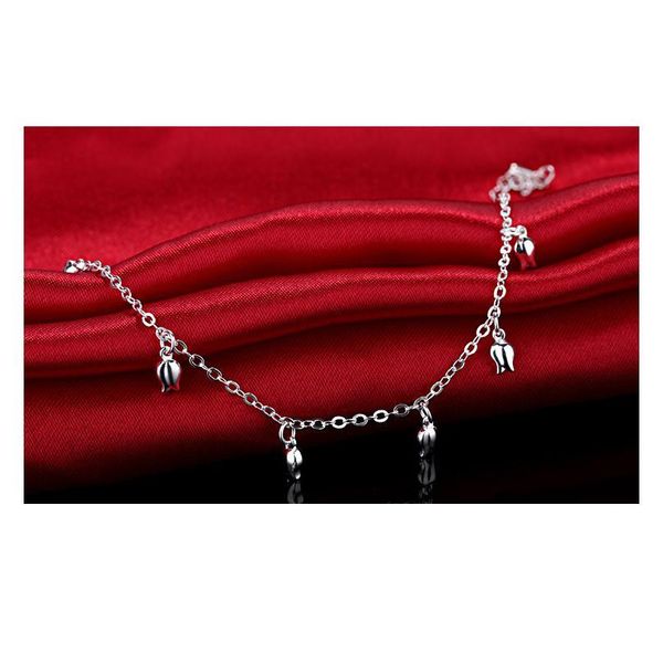 

new fashion summer 925 sterling silver rose flower anklet for women pendant chain ankle bracelet foot qylrpu, Red;blue