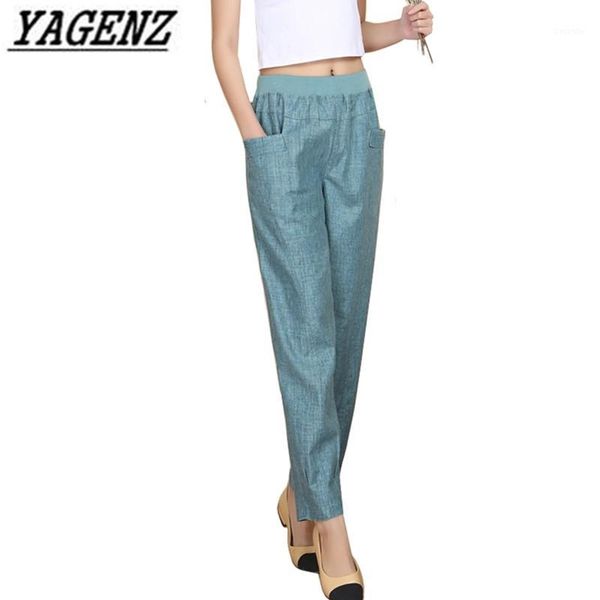 

2019 summer women linen harem pants middle-aged lady elastic waist loose casual pants plus size 4xl pocket thin female trousers1, Black;white