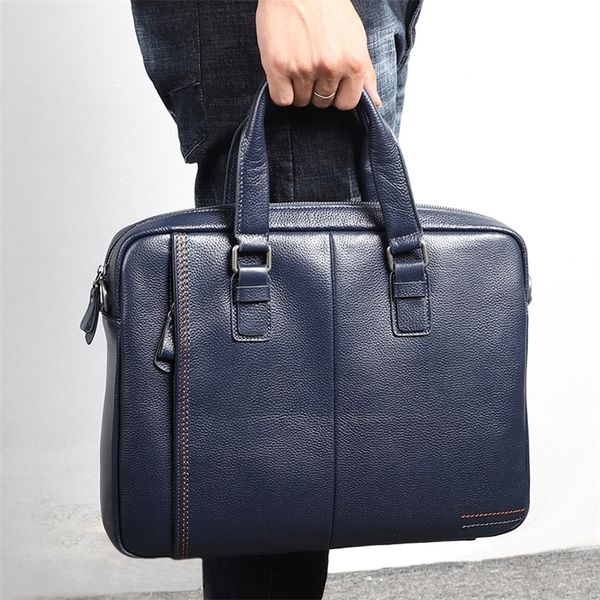 

nesitu promotion black blue coffee genuine leather office men's briefcase portfolio business shoulder messenger bags lj201012