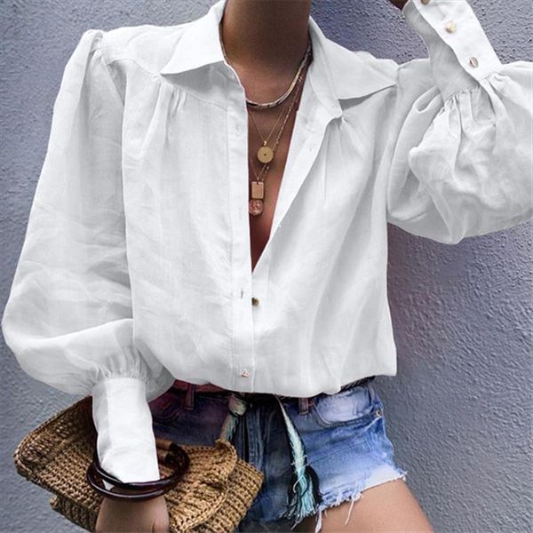 

women fashion white casual lantern long sleeve blouse lapel shirt blouse shirt women turn down collar regular blusas autumn