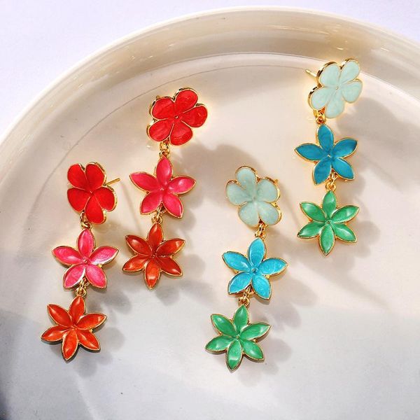 

bohemian long flower drop earrings colorful plant leaves dangle earring for women female trendy statement jewelry gifts1, Silver