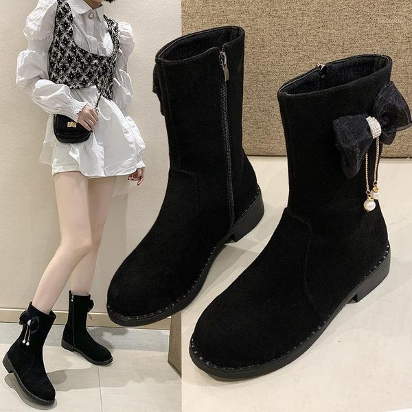 

shoes boots women new 2020 round toe winter footwear luxury designer mid-calf black ladies rubber rock autumn fashion mid1