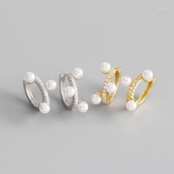 

ypay 100% genuine 925 sterling silver hoop earrings for women ins white beads circle earring brinco fine party jewelry yme8301, Golden;silver