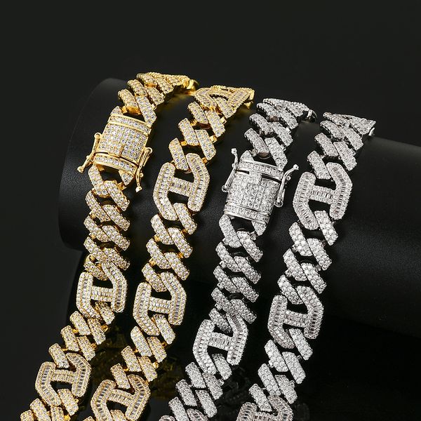 

european and american new high-quality 15mm rhombus full diamond hip-hop zircon 3:1 cuban chain jewelry male soil street with japanese word, Black
