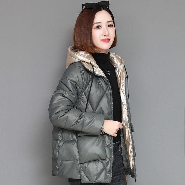 

2021 new winter women fashion long sleeve bright color jacket cotton-padded warm coat loose hooded short oversized parkas z61, Black