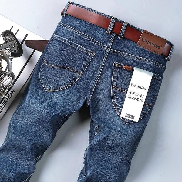 

2021 men brand new men's jeans business casual elastic comfort straight denim pants male brand trousers, Blue