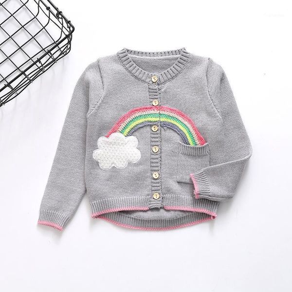 

new 2020 spring baby girls cute rainbow clouds sweater kids clothing knitting cardigan coat long sleeve children jackets1, Blue;gray