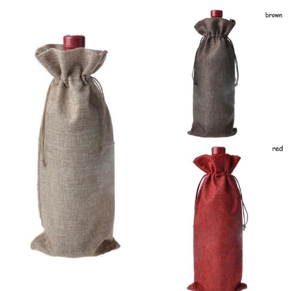 

s2ejbottle jute covers champagne gift pouch burlap packaging bag wedding party decoration wine bags drawstring cover nwe2876