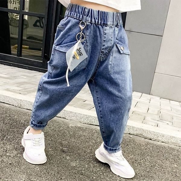 

cool boys girls jeans autumn and winter models children's pants for kids korean version plus velvet thick loose trousers lj200812, Blue